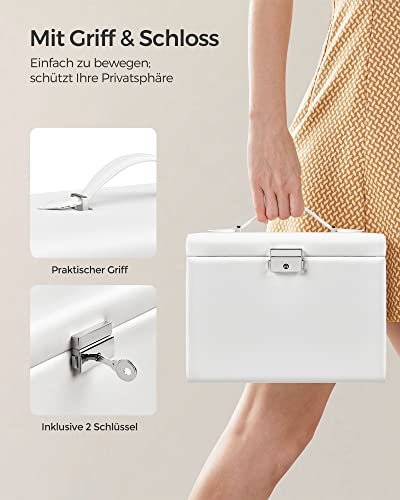 SONGMICS smykkeskrin, 4 niveauer, aflselig smykkeopbevaringsboks med bakker, fljlsforing - hvid 