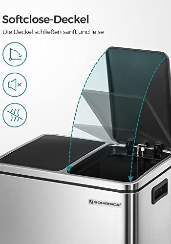 SONGMICS affaldsspand, trinspand, m. indvendig spand og hndtag - slv rustfrit stl