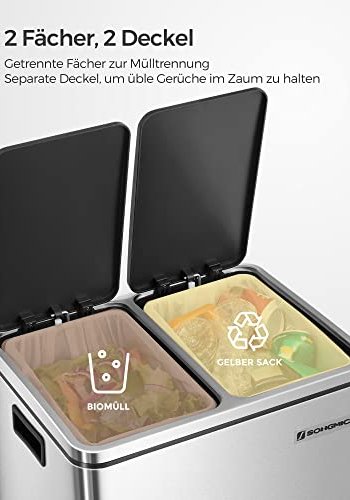 SONGMICS affaldsspand, trinspand, m. indvendig spand og hndtag - slv rustfrit stl