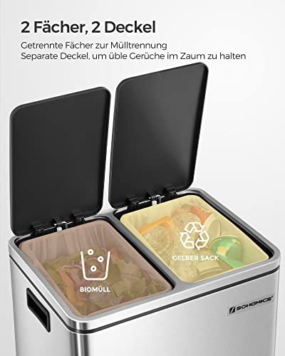 SONGMICS affaldsspand, trinspand, m. indvendig spand og hndtag - slv rustfrit stl