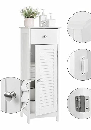 VASAGLE badevrelsesskab, m. 1 lamellge, 1 hylde og 1 skuffe - hvid MDF