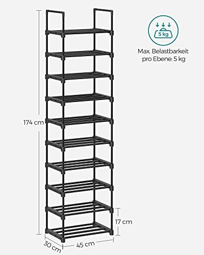 SONGMICS skohylde, m. 10 hylder - sort jern