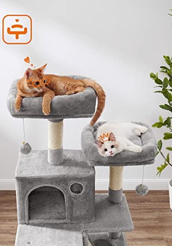 FEANDREA kradsetr, 5 niveauer, 2 stole, 2 huler, 1 kurv, 2 pomponer, 1 hngekje - lysegr plys