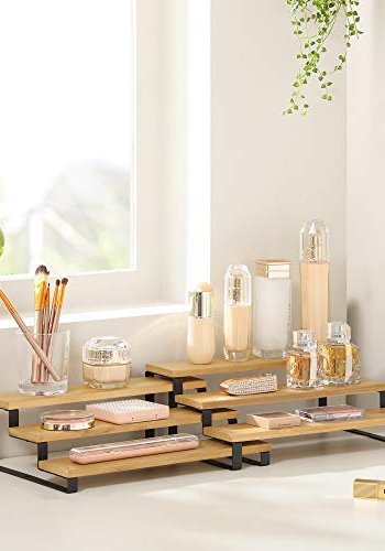 SONGMICS krydderihylde, 3-lags udtrksbar, stabelbar - natur bambus og sort stl (st med 2)