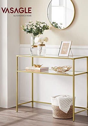 VASAGLE konsolbord, m. 1 hylde - hrdet glas og guld stl (100x35)