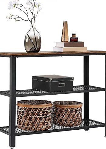 VASAGLE konsolbord, m. 2 mesh-hylder - rustik brun spnplade og sort stl (101,5x35)