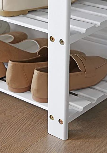 SONGMICS entrébnk, m. gr hynde og 2 hylder til sko - hvid bambus (71x29)