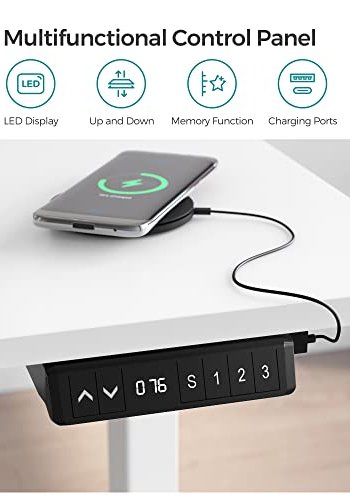 SONGMICS Hjdejusterbart elektrisk skrivebord, bordstel, bordstativ, uden bordplade, med krog, trinlst justerbar, hukommelsesfunktion, stl, hvid LSD018W01