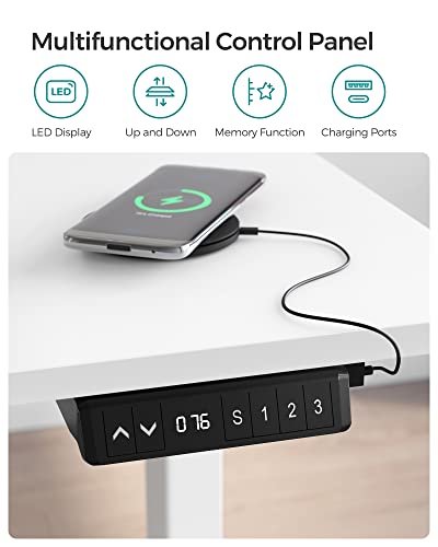 SONGMICS Hjdejusterbart elektrisk skrivebord, bordstel, bordstativ, uden bordplade, med krog, trinlst justerbar, hukommelsesfunktion, stl, hvid LSD018W01