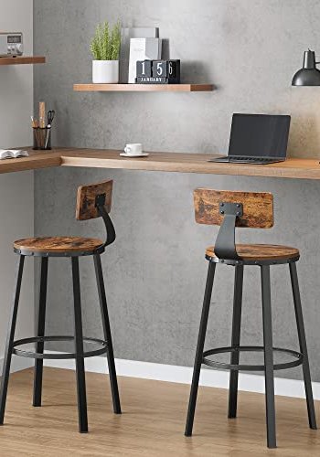 VASAGLE barstol, m. rygln og fodsttte - brun spnplade og sort stl (st med 2)