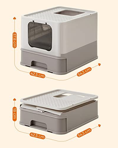 FEANDREA kattebakke, m. lg og udtrksskuffe, til katte op til 15 kg - lys og varm gr plastik