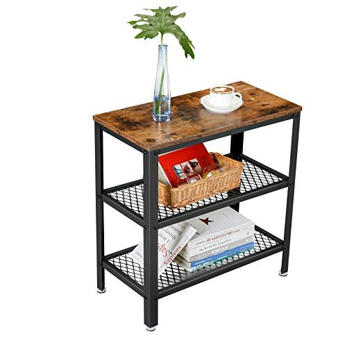 VASAGLE sidebord, m. 2 mesh-hylder, rektangulr - rustik brun spnplade og sort stl (60x30)