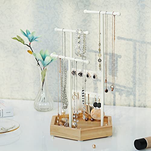 SONGMICS smykkestativ - hvid jern og natur tr