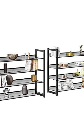 SONGMICS skohylde, stabelbar, 4 justerbare mesh-hylder flad eller vinklet - sort stl (st med 2)