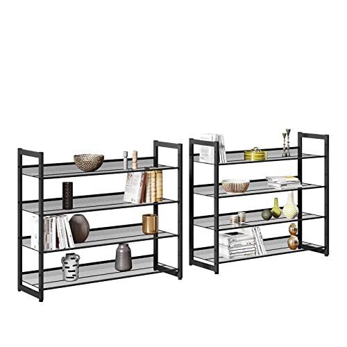 SONGMICS skohylde, stabelbar, 4 justerbare mesh-hylder flad eller vinklet - sort stl (st med 2)