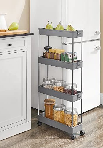 SONGMICS smal rullevogn, m. 4 hylder og hjul - gr polypropylen og stl