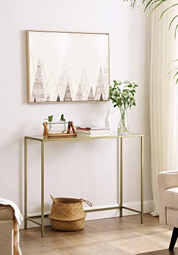 VASAGLE konsolbord, rektangulr - hrdet glas og guld stl (100x35)