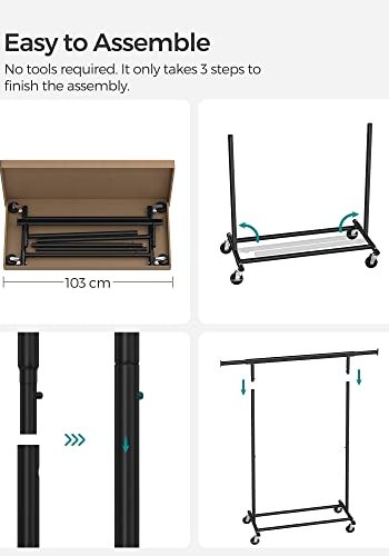 SONGMICS tjstativ, m. forlngelig hngeskinne og hjul - sort stl