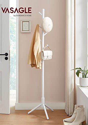 VASAGLE stumtjener, m. 8 kroge, 3 hjdemuligheder - hvid gummitr