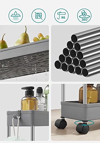 SONGMICS smal rullevogn, m. 4 hylder og hjul - gr polypropylen og stl