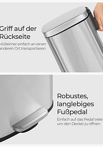 SONGMICS affaldsspand, 30L, m. indvendig plastspand, hngslet lg, lugtsikker - slv stl