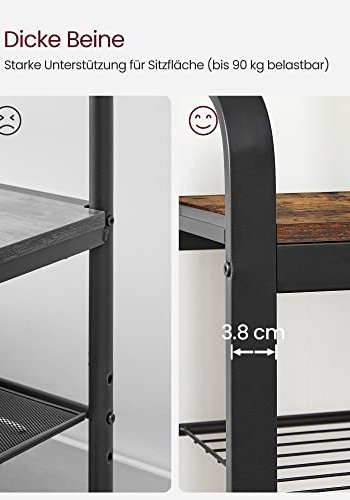 VASAGLE entréopstilling, m. 9 knager, 1 bjlestang, 1 sde, 2 hylder - brun spnplade og sort stl