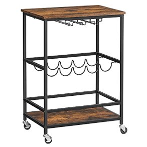 VASAGLE rullebord, hylde, holder til glas og flasker - rustik brun spnplade og sort stl (60x40)