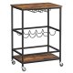 VASAGLE rullebord, hylde, holder til glas og flasker - rustik brun spnplade og sort stl (60x40)