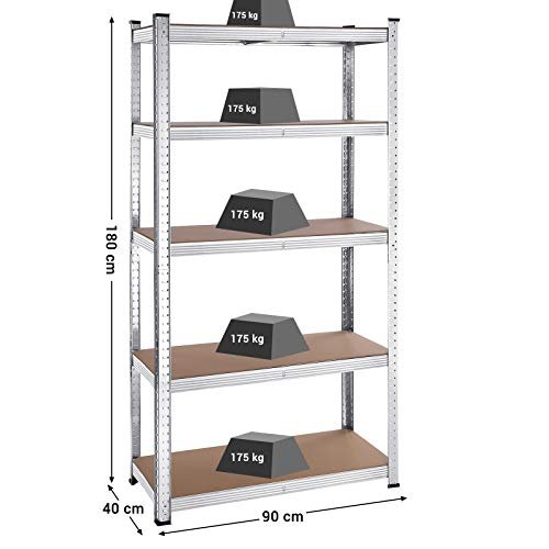 SONGMICS reol til redskabsrum, m. 5 hylder - MDF og slv stl (st med 2)