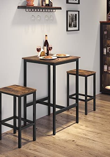 VASAGLE barbord, kvadratisk - brun spnplade og sort stl (60x60)