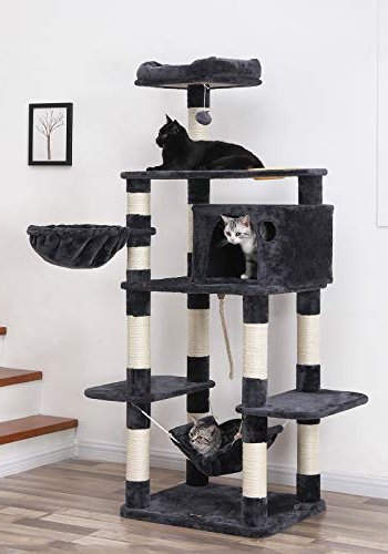 FEANDREA kradsetr, 6 niveauer, 1 platform, 1 hule, 1 pompon, 1 kurv, 1 hngekje - rggr plys