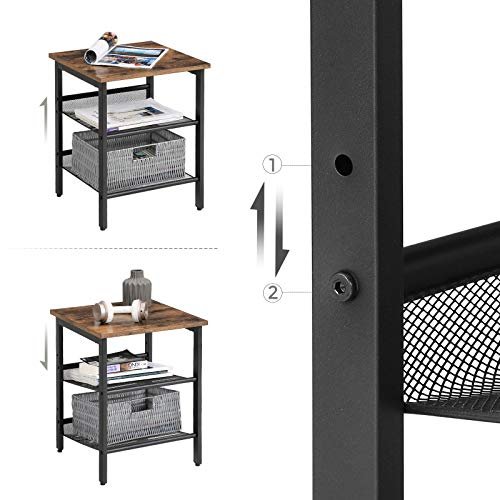 VASAGLE sidebord, m. 2 justerbare mesh-hylder - rustik brun spnplade og sort stl (st med 2)