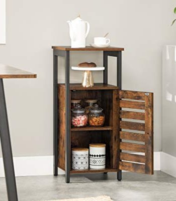 VASAGLE sidebord, m. 1 lamellge, 1 ben rum og 1 hylde - rustik brun spnplade og sort stl (37x30)