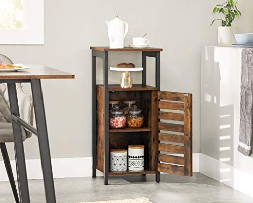 VASAGLE sidebord, m. 1 lamellge, 1 ben rum og 1 hylde - rustik brun spnplade og sort stl (37x30)