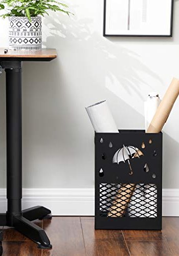 SONGMICS paraplyholder, rektangulr, m. aftagelig vanddrypbakke, 4 kroge, udskringer - sort stl