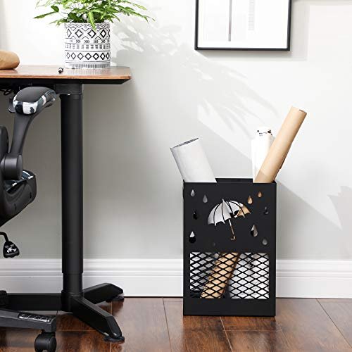 SONGMICS paraplyholder, rektangulr, m. aftagelig vanddrypbakke, 4 kroge, udskringer - sort stl