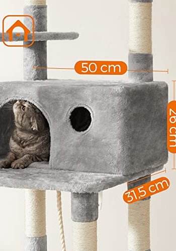 FEANDREA kradsetr, 6 niveauer, 2 platforme, 1 kurv, 1 hule, 3 pomponer, 1 hngekje - lysegr plys