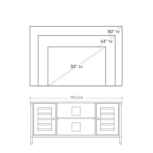 VASAGLE TV-bord, m. 2 lamellger og 1 hylde - rustik brun spnplade og sort stl (110x40)