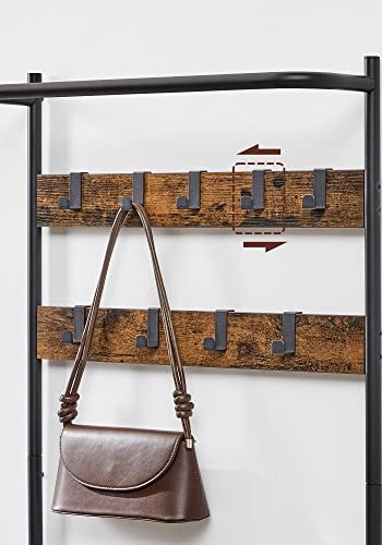 VASAGLE entréopstilling, m.  9 knager, bnk, bjlestang, 2 hylder, brun spnplade og sort stl