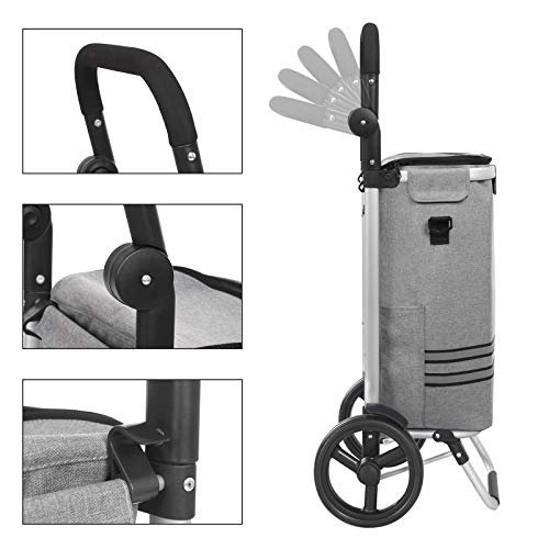 SONGMICS indkbsvogn, 35L, foldbar, kletaske, aftagelig rygsk, hjul - gr polyester og aluminium