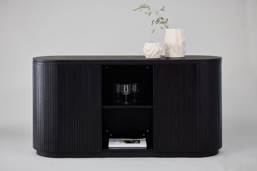 VIND COLLECTION Fjällbacka sknk, m. 2 lger og hylder - sort egefinér/MDF (160x48)