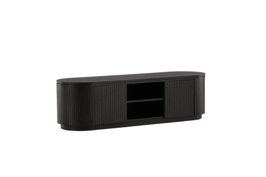 VIND COLLECTION Fjällbacka TV-bord, m. 2 lger og hylder - sort egefinér/MDF (160x48)