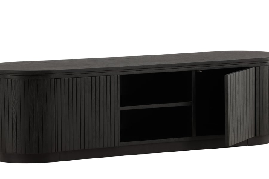 VIND COLLECTION Fjällbacka TV-bord, m. 2 lger og hylder - sort egefinér/MDF (160x48)