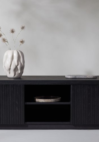 VIND COLLECTION Fjällbacka TV-bord, m. 2 lger og hylder - sort egefinér/MDF (160x48)