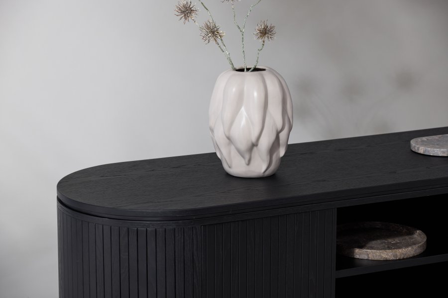 VIND COLLECTION Fjällbacka TV-bord, m. 2 lger og hylder - sort egefinér/MDF (160x48)