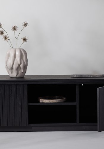 VIND COLLECTION Fjällbacka TV-bord, m. 2 lger og hylder - sort egefinér/MDF (160x48)