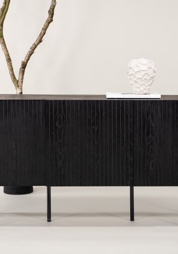 VIND COLLECTION Björkön sknk, m. 3 lger og 2 hylder - sort finér og sort stl (150x42)