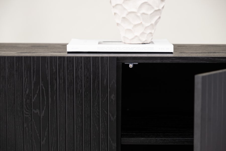 VIND COLLECTION Björkön sknk, m. 3 lger og 2 hylder - sort finér og sort stl (150x42)