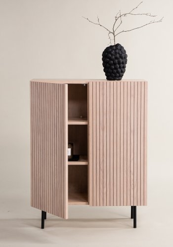 VIND COLLECTION Björkön Hjt skab, m. 2 lger og 3 hylder - hvidkalket finér og sort stl