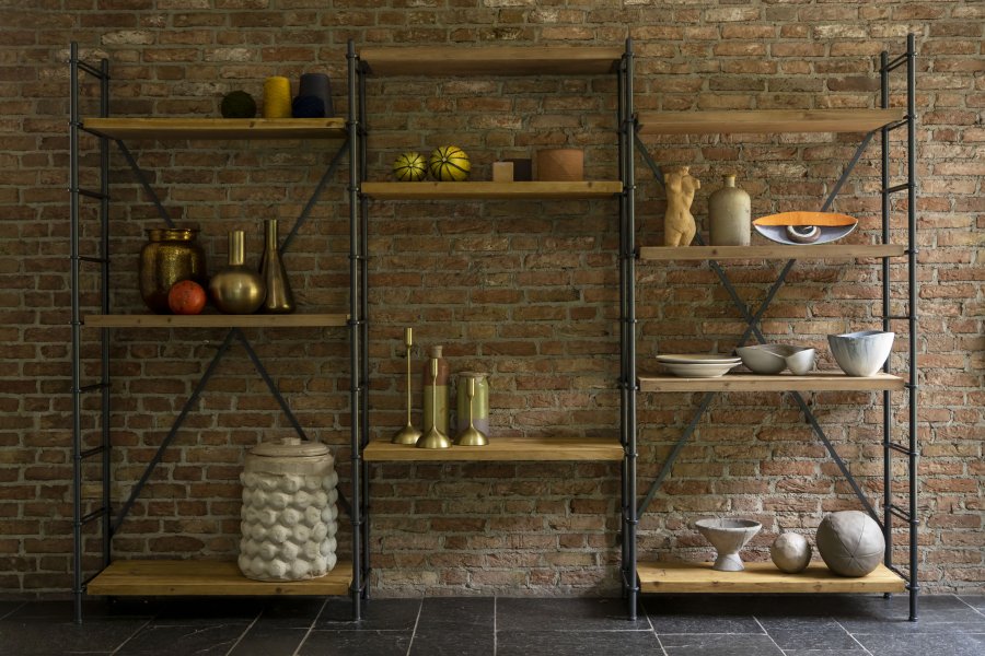 DUTCHBONE Iron reol, m. 4 hylder - natur tr og jern